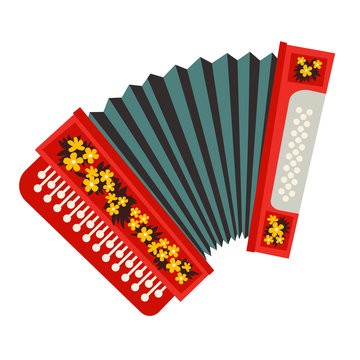 Russian accordion vector illustration. Russian tradicional musical instrument. Bayan icon cartoon style, isolated on a white background