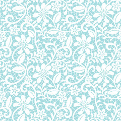 Seamless turquoise lace background with floral pattern