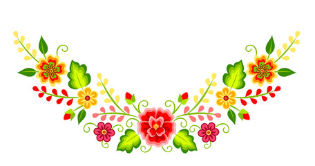 Mexican colorful bright floral corner decoration isolated on white