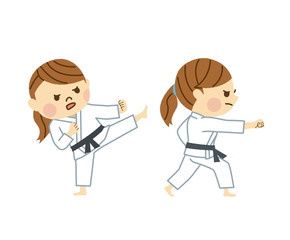 空手をする女性