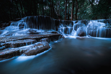 long exposure waterfall in the park at night