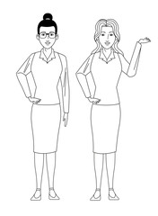 businesswomen avatar cartoon character black and white