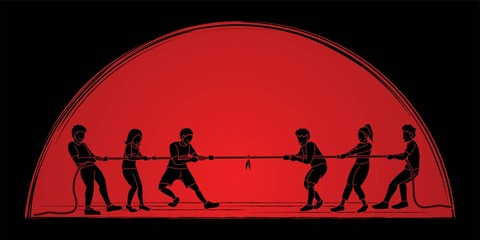 Children playing tug of war cartoon graphic vector
