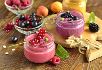 Oatmeal smoothies with various berries