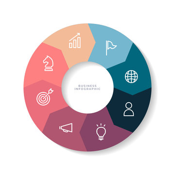 8 Steps Circle Chart With Business Icon, Circle Infographic Or Circular Diagram.