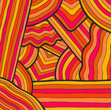 Psychedelic colorful background pattern with stripes. Doodle hand drawn design. Vector illustration