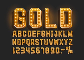 Golden font alphabet retro, number sign. Vector