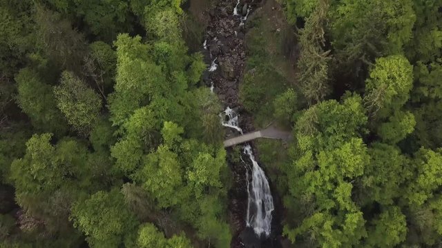 Aerial footage from the Giessbachfalls in the Bernese Oberland in Switzerland