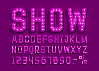 Show font vintage, light sign set. Vector