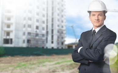 Handsome safety inspector isolated on white background