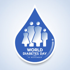 world diabetes day banner with family human icon sign in blue drop blood symbol vector design