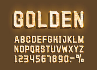 Golden font alphabet retro, number sign. Vector