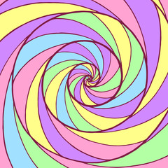 Whirl spiral pattern. Colorful psychedelic graphic art. Ornamental trippy backdrop. Vector illustration.