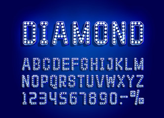 Diamond blue Golden font alphabet, number sign. Vector