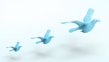 Flying Bird lowpoly Animal Groups on Concept Modern Art and blue paste  background  - 3d rendering