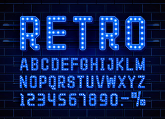 Retro font vintage, light sign set. Vector 