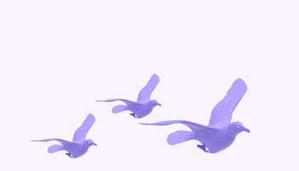 Flying Bird lowpoly Animal on Modern Art and Purple pastel background  - 3d rendering