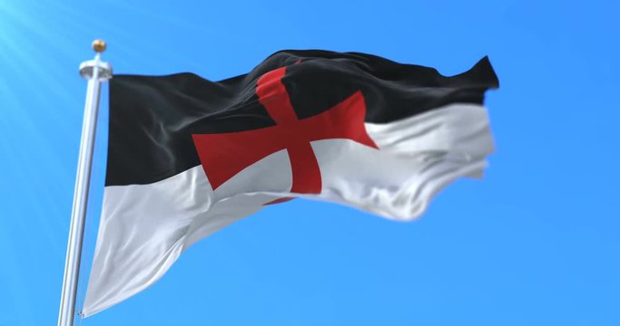 War knights templar flag waving at wind. Loop