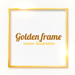 Gold shiny vintage border isolated on white background. Golden luxury realistic rectangle frame.