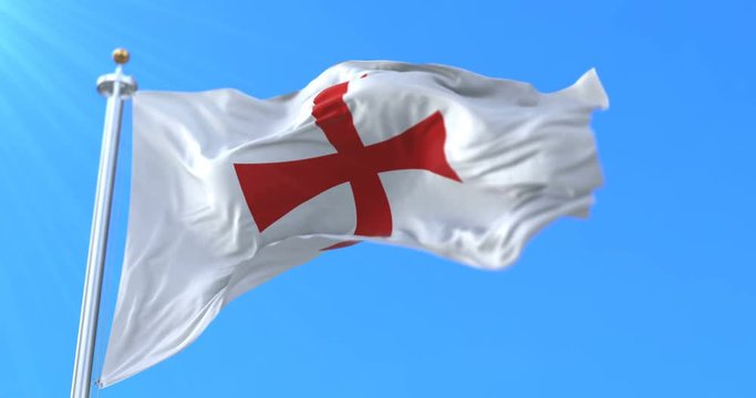 Knights templar flag waving in blue sky. Loop