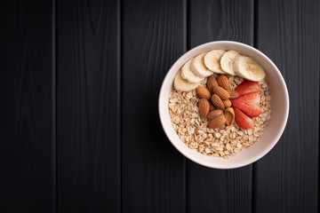 Healthy oatmeal breakfast. Fruit meal. Dessert. Muesli. Granola