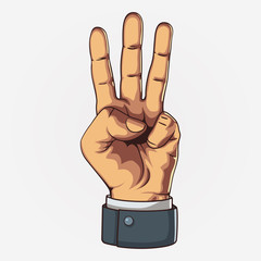 Hand showing three count.  Retro style. Vector