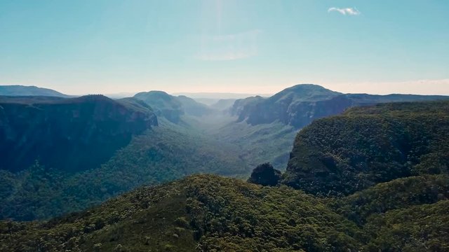 Cinematic Drone Aerial Landscape of Canyon and Cliff in Famous Blue Mountain National Park Australia 4k