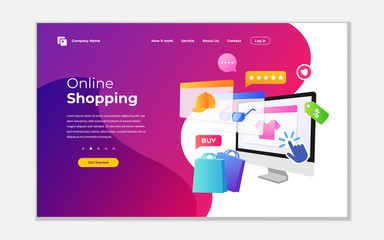 Landing page template of Online Shopping. Modern flat design concept of web page design for website and mobile website. Vector Illustrations
