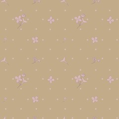   Flowers and lilac petals. Spring Syringa. Romantic and gentle, floral print. Flowers and Polka Dot Background