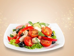 Greek Salad - Feta Cheese, Olive and Vegetables, isolated on white