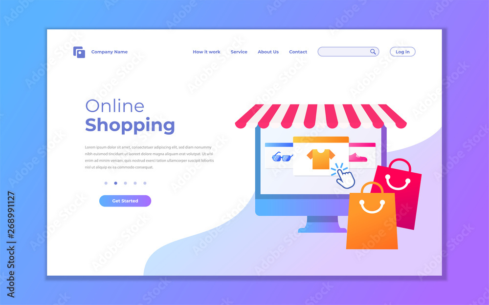 Wall mural landing page template of online shopping. modern flat design concept of web page design for website 