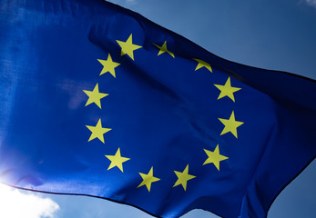 The flag of Europe waving in the wind