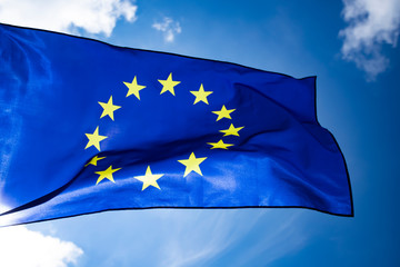 The flag of Europe waving in the wind