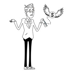 businessman holding a wallet black and white