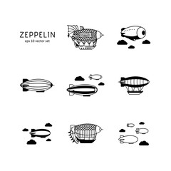 Zeppelin - vector icons set on white background. © Konstantin