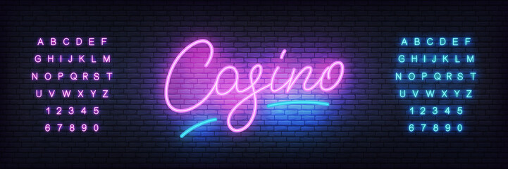 Casino neon template. Glowing lettering Casino for gambling.