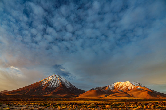 Spectacular susk at Licancabur volcano, Atacama desert
