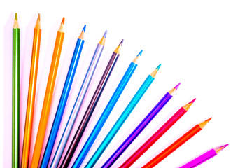 Set beautiful white , colored pencils of colored pencils on white background. Soon to school. Back to School