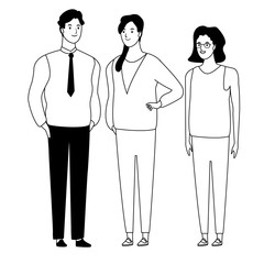 group of people avatar cartoon character in black and white