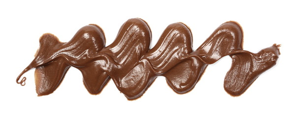 Cream chocolate spread isolated on white background, top view