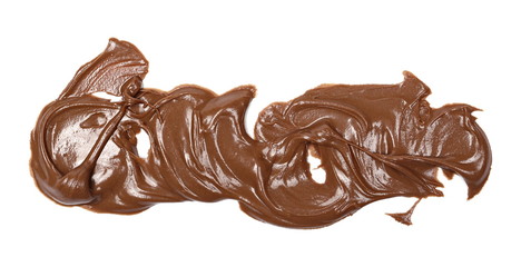 Cream chocolate spread isolated on white background, top view