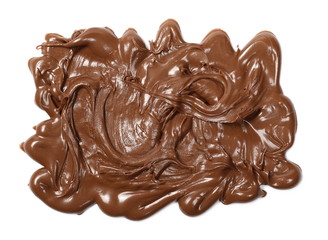 Cream chocolate spread isolated on white background, top view