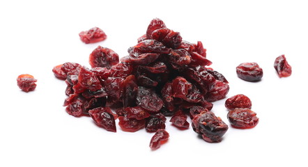 Dried cranberries isolated on white background, top view