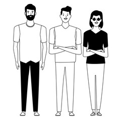 group of people avatar cartoon character in black and white