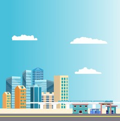 Modern skyscrapers, office buldings of the modern city, urban multicolor landscape . Vector