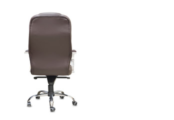 The back view of office chair from brown leather. Isolated