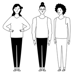 women avatar cartoon character in black and white