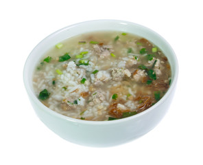 Boiled rice pork  isolated on white