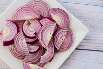 Chopped Red Onion Plate Close up
