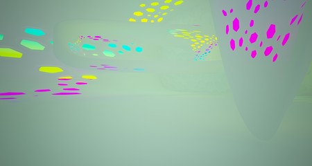 Abstract  white Futuristic Sci-Fi interior With Graduent Colored Glowing Neon Tubes . 3D illustration and rendering.